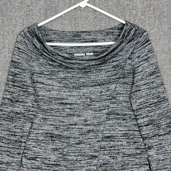 Kenar Sweater Womens Small Black Gray Heather Asymmetrical Hem Faux Wrap Top - Picture 2 of 8